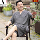 袋鼠（DAISHU）爸爸夏裝套裝男士中老年短袖2024新款寬松中國(guó)風(fēng)夏季t恤亞麻唐裝 20232-1-0724深灰色[上衣+短褲] XL 125-140斤