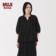 無印良品（MUJI）女式 強(qiáng)捻短袖罩衫 t恤上衣打底衫女款內(nèi)搭女裝25年夏季 BC2LLC5S 黑色 M (160/84A)