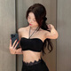 JERRIE MOCK無肩帶掛脖內(nèi)衣女小胸聚攏防下垂收副乳防滑抹胸?zé)o痕文胸罩 黑色掛脖 M 【適合34/75AB】抹胸聚攏1.2cm