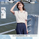 香影polo衫短袖女針織2025夏裝新款氣質(zhì)條紋拼接翻領白色正肩上衣 米白 S 155/80A/85-95斤