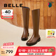 百麗（Belle）七夕禮物周雨彤同款月光騎士靴女商場款顯瘦長靴3EL73DG4 焦糖棕(啞光面) 39 (245mm)