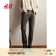 H&M男裝休閑褲秋季斜紋棉布簡約英倫修身長褲1074402 卡其綠 175/84