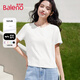 班尼路t恤女裝純棉短袖上衣服女生正肩夏季新款上衣服可愛(ài)百搭短款 白#純色 M 【100%純棉】