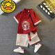 G.DUCKKIDS兒童漢服男童夏季短袖唐裝寶寶夏裝周歲禮服中國風(fēng)套裝表演服棉麻 酒紅色 飛龍在天 110