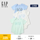 Gap【三件裝】嬰兒2025春季新款純棉小熊logo短袖連體衣兒童裝687137 澈空藍(lán)組合 73cm (6-9月)亞洲尺碼