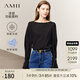 AMII2025春通勤法式風(fēng)優(yōu)雅一字領(lǐng)兩穿喇叭袖雪紡衫女垂感上衣12541168 黑色 L