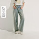 茵曼復古藍寬松闊腿牛仔褲夏季女裝新潮休閑顯瘦水洗長(cháng)褲 懷舊藍 L