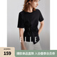 ELLE黑色設(shè)計(jì)感收腰顯瘦短袖T恤女2025春季新款小眾修身正肩上衣 黑色 L