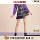 LALABOBO格子不規(guī)則高腰a字半身裙女學(xué)院風(fēng)氣質(zhì)減齡百褶短裙L20D-WXZQ13 紫色 S (25)