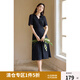 獨束大碼女裝法式V領(lǐng)復(fù)古波點連衣裙夏季新款微胖mm靈動百搭女裙 優(yōu)雅黑 XL (尺碼：3)