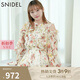 SNIDEL秋冬甜美荷葉邊露肩收腰系帶印花連衣裙SWFO244271 花朵圖案 M （1）