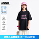 安奈兒女童純棉中長款短袖T恤衫2025夏新款休閑運動上衣寬松速干 黑色 150