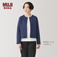 無印良品（MUJI）女式 雙層編織開衫女外套女裝上衣針織衫外衣秋季 藏青色 S 155/80A