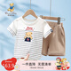 Classic Teddy精典泰迪童裝兒童短袖套裝男女童T恤褲子2件套純棉 白色 120 