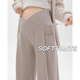 獺惠春秋冬外穿闊腿休閑長(cháng)褲 孕婦可調節外穿交叉護腰托腹褲 燕麥色-L（建議體重100-130）