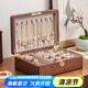 森物社實(shí)木首飾盒高檔輕奢帶鎖復(fù)古項(xiàng)鏈黃金手飾品收納盒結(jié)婚生日禮物女 復(fù)古高端首飾盒（卡其絨布）