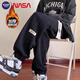NASA BASE休閑褲男春秋季新款寬松運動(dòng)束腳褲男青年學(xué)生加絨潮牌百搭褲子男 黑色加絨 L （建議115-130斤）