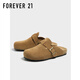 FOREVER21牛皮拖鞋女春秋勃肯鞋女外穿厚底懶人半拖鞋 栗色 38