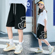 愛 西娜女童運(yùn)動(dòng)短褲夏季2025新款兒童五分褲薄款夏裝純棉中大童寬松褲子 【短褲】黑色 140 cm