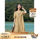 茵曼（INMAN）2025夏女新款田園娃娃裙切爾西領泡泡袖A字連衣裙 深褐色 -18525990 M