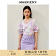 MAXRIENY【浪漫當夏】夢幻浪漫紫花卉套裝夏V領雪紡衫甜美上衣女 紫花 S 01