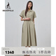 beanpole【度假連衣裙】濱波  春夏女士化纖翻領(lǐng)短袖抽繩收腰連衣裙 米色 L 170/92A