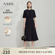 AMII2025夏優(yōu)雅度假風(fēng)木耳邊喇叭袖收腰連衣裙女露背小黑裙12542289 黑色 L