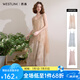 西遇吊帶薄紗連衣裙女2025年夏季新款海邊度假風(fēng)仙女花邊沙灘裙 杏色0477） S