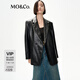MO&Co.2024冬季搖滾素皮中性墊肩廓形小西裝MBC4BLA010moco 黑色 S 160