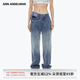 ANN ANDELMAN官方直營2025春季新品直筒水鉆滿天星扭曲皮牌牛仔褲 藍色 26