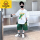 G.DUCKKIDS男童夏裝套裝夏季2025新款中大童帥氣運動(dòng)男孩休閑兒童短袖兩件套 白色HXAL24010印花套裝LW 120