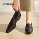 妙麗（Millies）英倫風(fēng)小皮鞋女羊皮單鞋女百搭一腳蹬復古低跟樂(lè )福鞋女 棕色 35