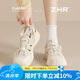 ZHR休閑鞋女鏤空輕便夏季女鞋軟底內(nèi)增高戶外登山鞋女 KS102 米色 37