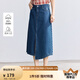 茵曼（INMAN）純棉復(fù)古開叉牛仔裙女2025夏季高腰顯瘦百搭繡花A字半身裙子 牛仔藍(lán) M