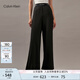 Calvin Klein運動【吸濕速干】25春夏女士戶外ck提花跑步闊腿運動褲GWF4P606 BAE-太空黑 XS