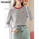 品彩（PinCai）長(cháng)袖T恤女撞色圓領(lǐng)條紋上衣時(shí)尚百搭顯瘦打底衫P43T322