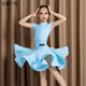 何佳功拉丁舞演出服新款兒童拉丁舞服標(biāo)準(zhǔn)賽服女童規(guī)定比賽服少兒演出服 晴空藍(lán) 120 cm_親膚錦綸