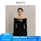 HECO李莎旻子明星同款【竹意】新中式國風(fēng)秋冬珠繡羊毛針織衫女一字肩 黑色 S