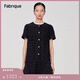 Fabrique【大師花呢】荷葉邊短袖花呢氣質連衣裙千金風裙子女 黑色 XS