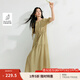 茵曼（INMAN）法式浪漫系帶連衣裙2025夏季女裝新品圓領(lǐng)寬松插肩短袖長裙 霧卡其 XL