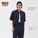 無(wú)印良品（MUJI）女式 漢麻混 牛仔短袖襯衫女士襯衣外套25年夏季丹寧回潮BC2N6A5S 藏青色 M (160/84A)