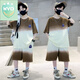 WVD國際品牌兒童套裝男童夏裝2025新款中大童網(wǎng)紅短袖潮酷帥氣夏季洋派 小怪獸咖啡色 170 建議身高1.6米左右