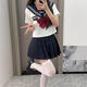 閃動(dòng)少女（SHANDONGSHAONV）胖MM大碼水手服女jk制服套裝海軍領(lǐng)學(xué)院風(fēng)紺領(lǐng)白三本基礎款兩件套 紺色百褶裙 XS