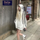 矜持范大碼美式慵懶風(fēng)oversize連帽衛(wèi)衣女2025秋季胖MM加厚加絨寬松帽衫 白灰【復(fù)合加絨款】 L 【建議105-120斤】