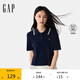 GAP女裝2025春季新款小熊刺繡polo翻領(lǐng)棉質(zhì)短袖針織衫上衣729114