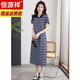 恒源祥高檔條紋連衣裙新款女裝夏季大碼休閑運(yùn)動(dòng)長款純棉polo直筒t恤裙 青灰色 3XL