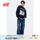 H&M女裝夏季潮流印花圓領(lǐng)長(zhǎng)袖上衣1056840 海軍藍(lán)/米奇老鼠 165/96 M