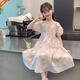 諾佳微淇女童連衣裙夏季2025新款兒童夏裝洋氣公主裙女孩夏款短袖棉布裙子 粉藍色 150