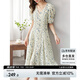 尚都比拉夏季法式碎花連衣裙泡泡袖茶歇裙氣質女神范裙子 杏底藍花 L 