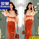 羅蒙（ROMON）大碼時(shí)尚輕奢風(fēng)氣質(zhì)夏季2025新款小眾減齡荷葉邊上衣半身裙兩件套 上衣+半身裙  兩件套 M 建議80-100